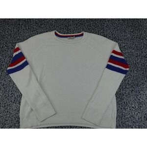 Faherty Waffle Knit Sweater Mens Medium Cream Good Cashmere Blend Striped Sleeve